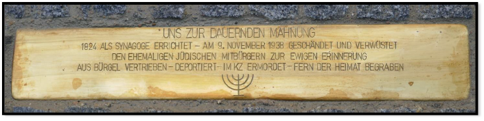 Seit 2021: Stolperstein-Schwelle am Ort der ehemaligen Synagoge in der Bürgerstraße, OF-Bürgel