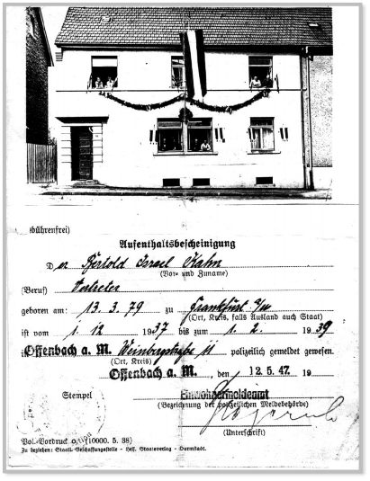 Wohnhaus und Aufenthaltsbescheinigung von Berthold Kahn