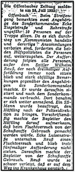Quelle: Artikel aus der Offenbacher Zeitung vom 28. Juli 1933